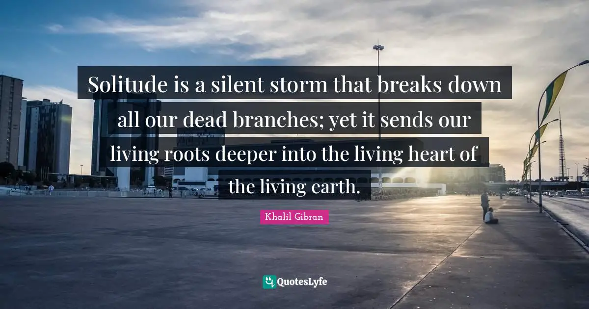 Solitude is a silent storm that breaks down all our dead branches; yet it sends our living roots deeper into the living heart of the living earth.