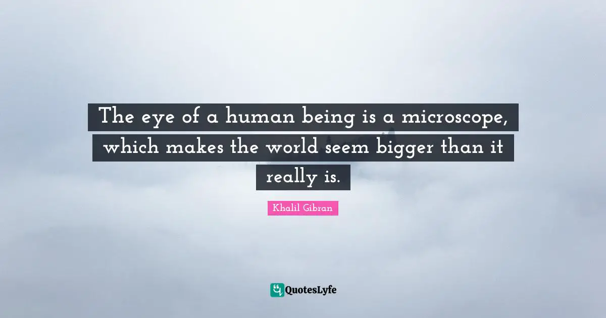 The eye of a human being is a microscope, which makes the world seem bigger than it really is.