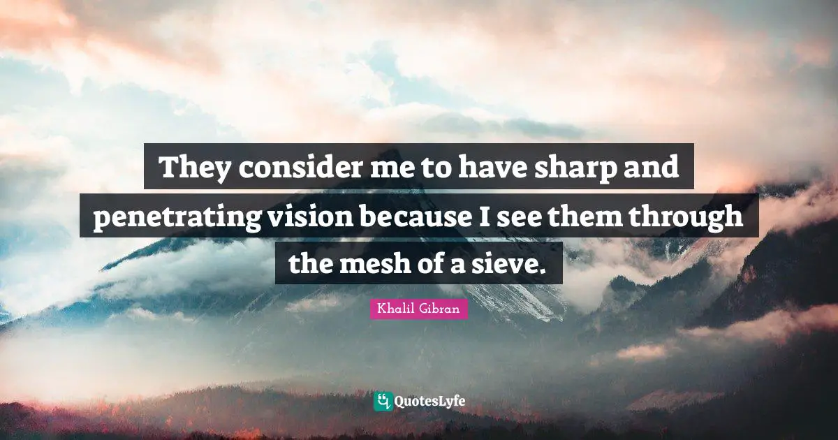 They consider me to have sharp and penetrating vision because I see them through the mesh of a sieve.