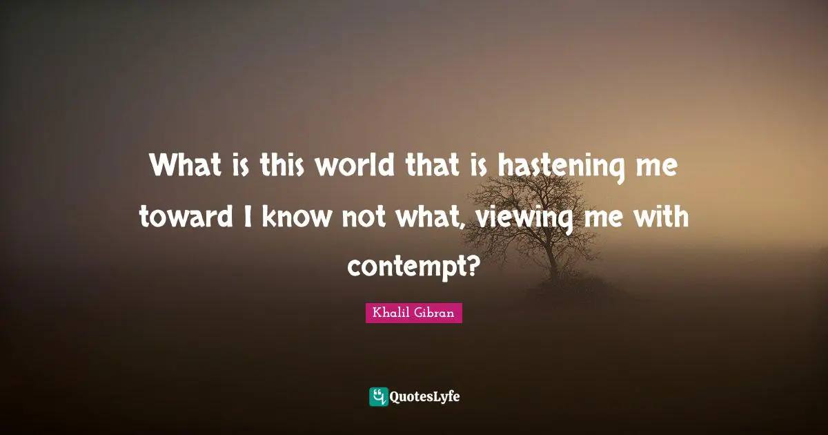 What is this world that is hastening me toward I know not what, viewing me with contempt?