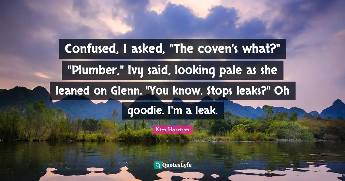 Leaks Quotes: "Confused, I asked, "The coven's what?" "Plumber," Ivy said, looking pale as she leaned on Glenn. "You know. Stops leaks?" Oh goodie. I'm a leak."