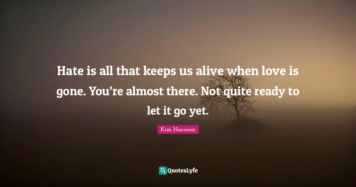 Hate is all that keeps us alive when love is gone. You’re almost there. Not quite ready to let it go yet.