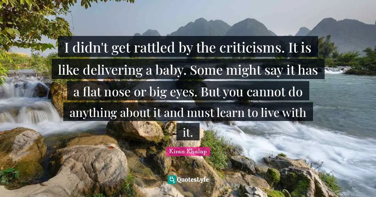 I didn't get rattled by the criticisms. It is like delivering a baby. Some might say it has a flat nose or big eyes. But you cannot do anything about it and must learn to live with it.