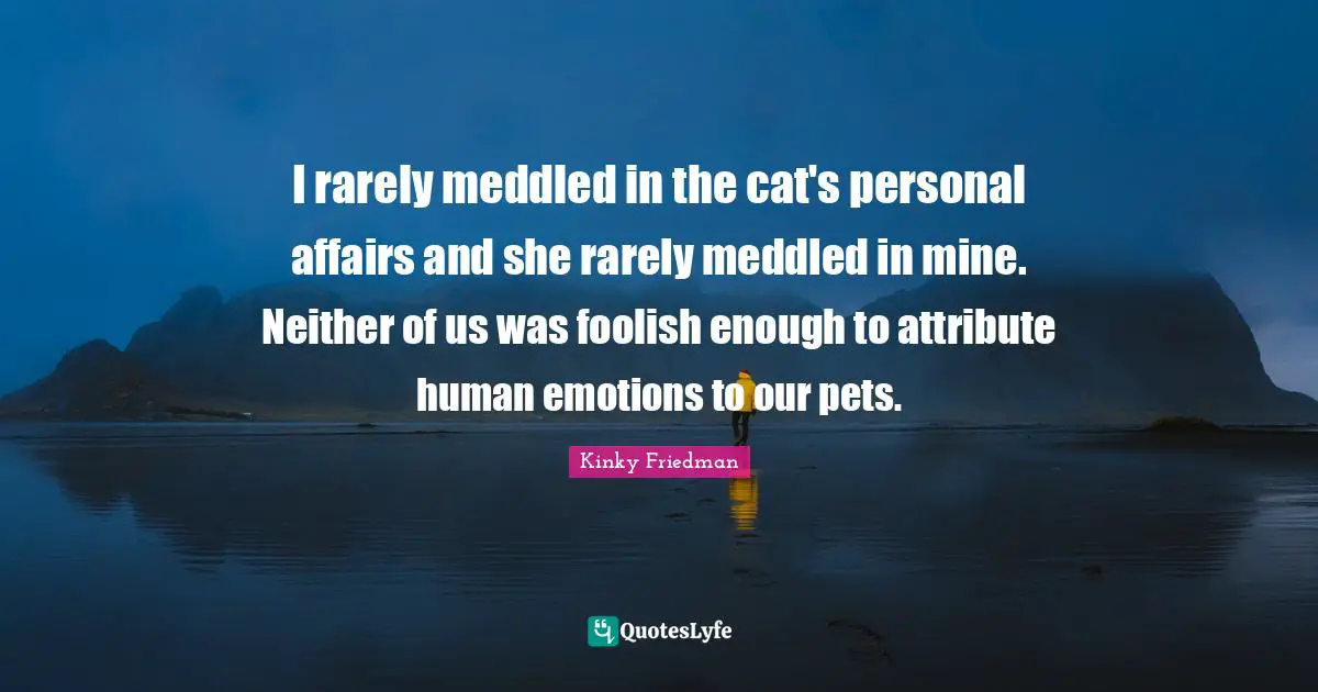 Pet Quotes: "I rarely meddled in the cat's personal affairs and she rarely meddled in mine. Neither of us was foolish enough to attribute human emotions to our pets."