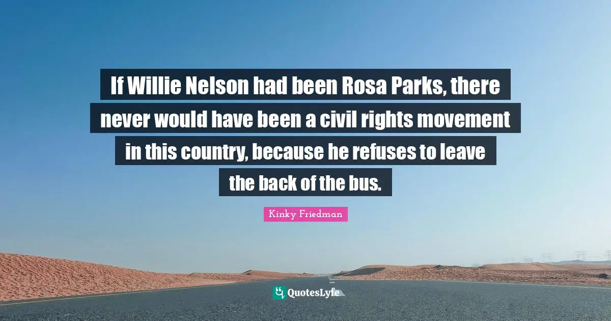 If Willie Nelson had been Rosa Parks, there never would have been a civil rights movement in this country, because he refuses to leave the back of the bus.