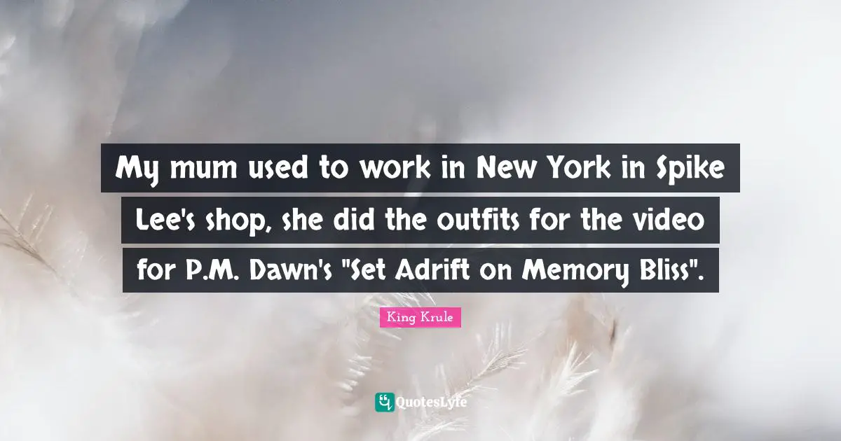 My mum used to work in New York in Spike Lee's shop, she did the outfits for the video for P.M. Dawn's "Set Adrift on Memory Bliss".