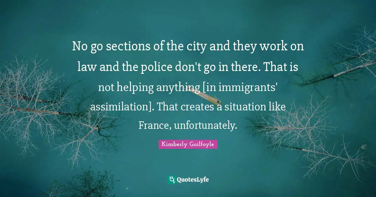 No go sections of the city and they work on law and the police don't go in there. That is not helping anything [in immigrants' assimilation]. That creates a situation like France, unfortunately.