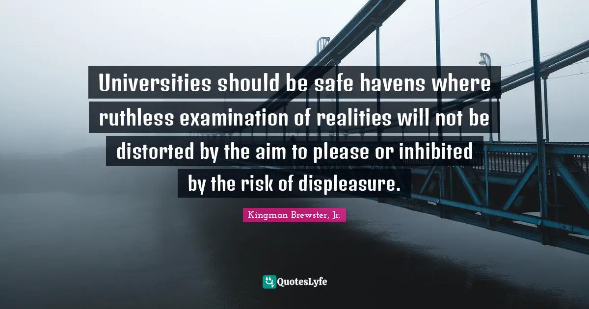 Havens Quotes: "Universities should be safe havens where ruthless examination of realities will not be distorted by the aim to please or inhibited by the risk of displeasure."
