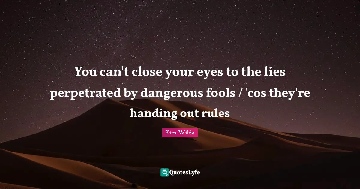 You can't close your eyes to the lies perpetrated by dangerous fools / 'cos they're handing out rules