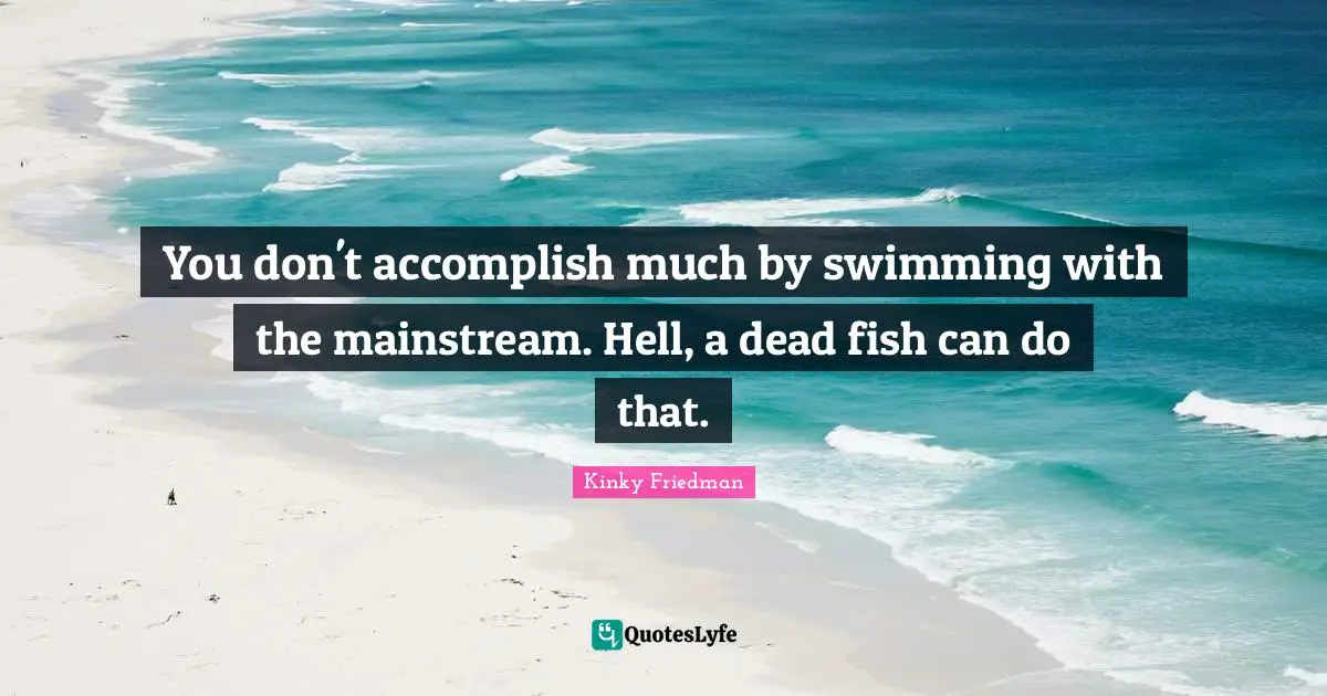 You don't accomplish much by swimming with the mainstream. Hell, a dead fish can do that.