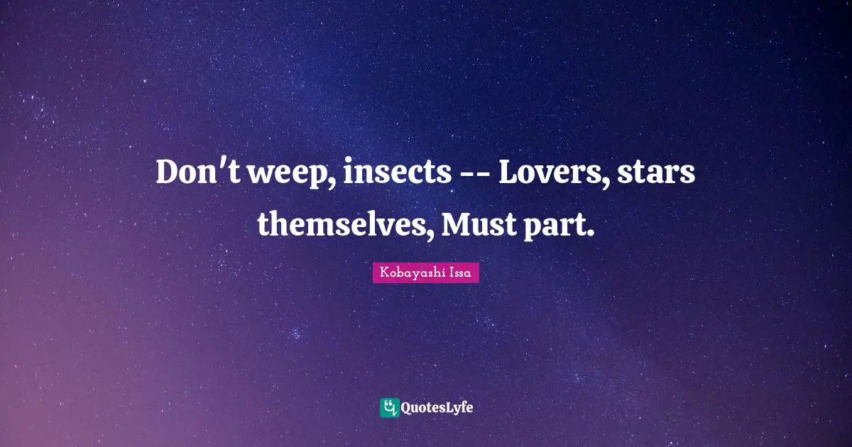 Kobayashi Issa Quotes: "Don't weep, insects -- Lovers, stars themselves, Must part."