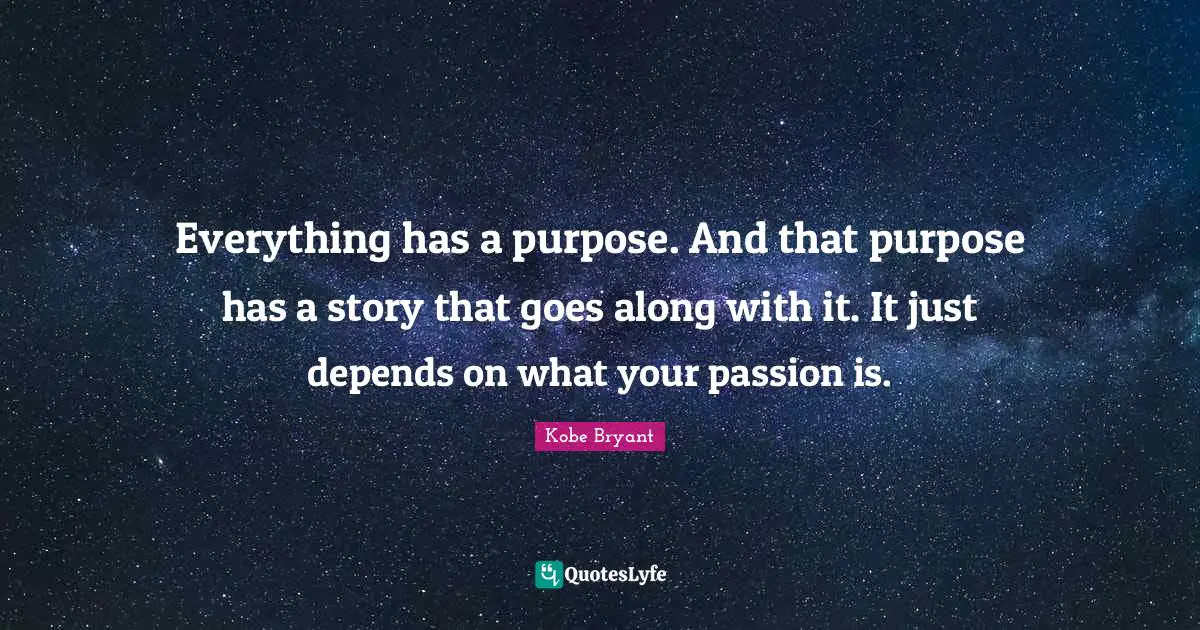 Everything has a purpose. And that purpose has a story that goes along with it. It just depends on what your passion is.