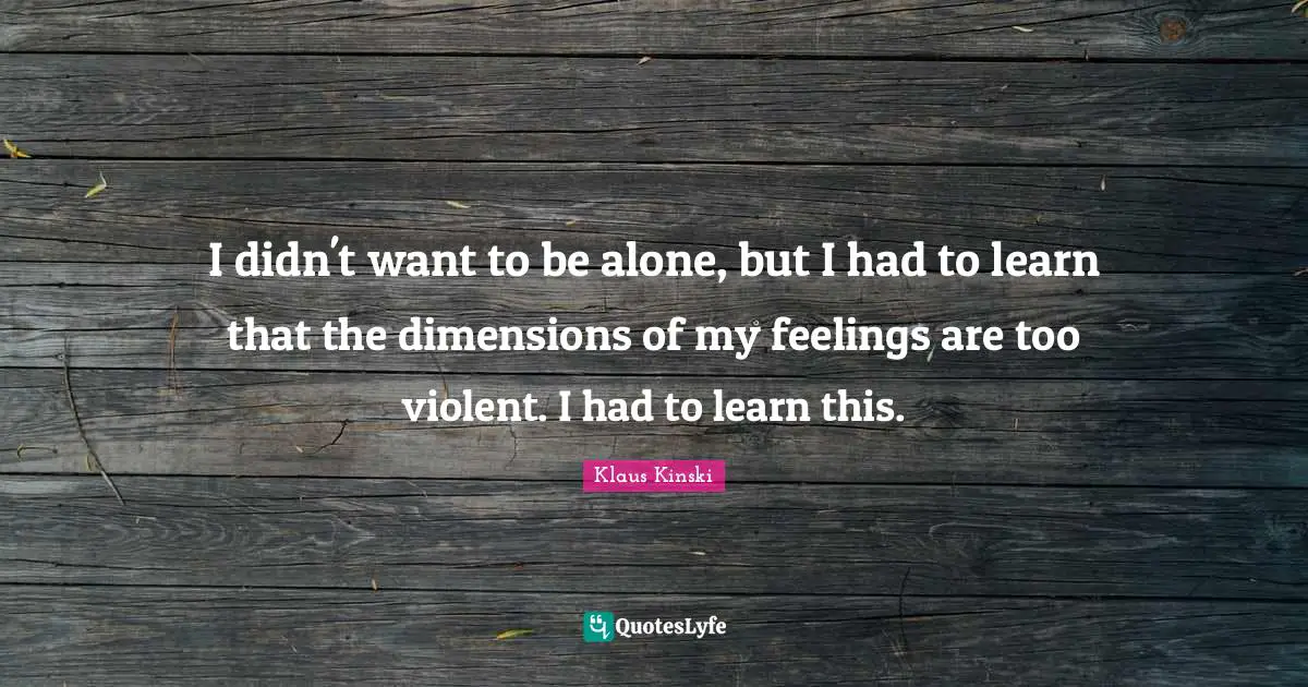 I didn't want to be alone, but I had to learn that the dimensions of my feelings are too violent. I had to learn this.