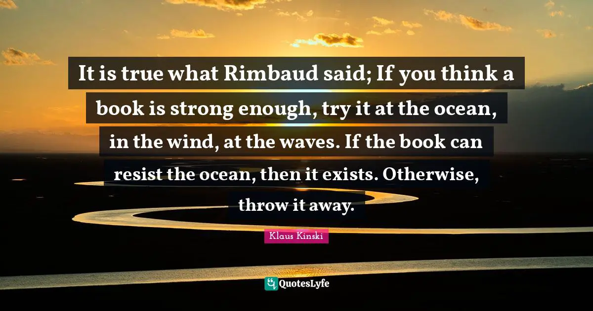 It is true what Rimbaud said; If you think a book is strong enough, try it at the ocean, in the wind, at the waves. If the book can resist the ocean, then it exists. Otherwise, throw it away.
