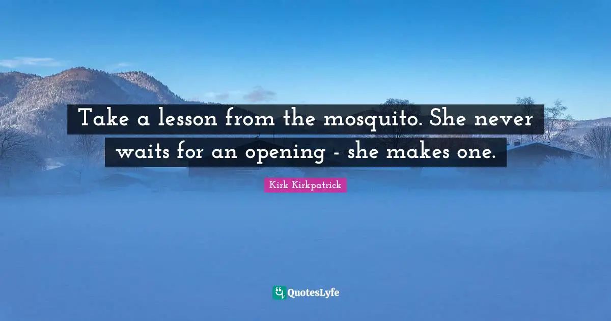 Take a lesson from the mosquito. She never waits for an opening - she makes one.
