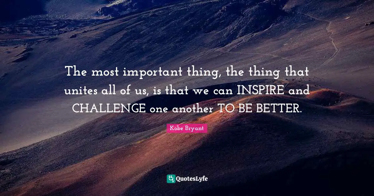 The most important thing, the thing that unites all of us, is that we can INSPIRE and CHALLENGE one another TO BE BETTER.