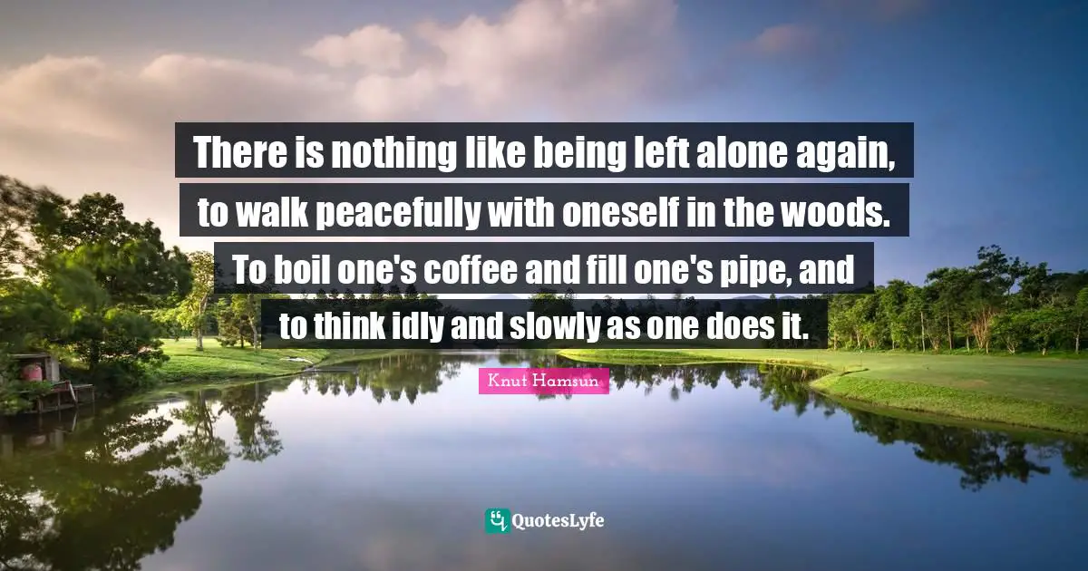 Knut Hamsun Quotes: "There is nothing like being left alone again, to walk peacefully with oneself in the woods. To boil one's coffee and fill one's pipe, and to think idly and slowly as one does it."