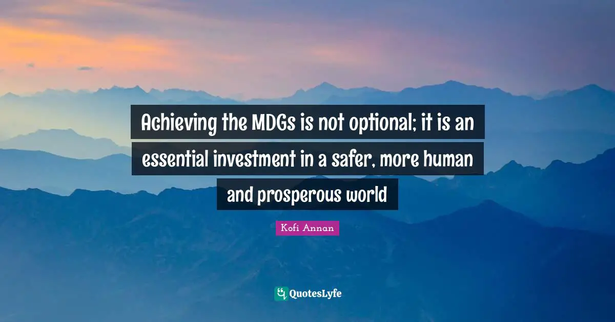 Achieving the MDGs is not optional; it is an essential investment in a safer, more human and prosperous world