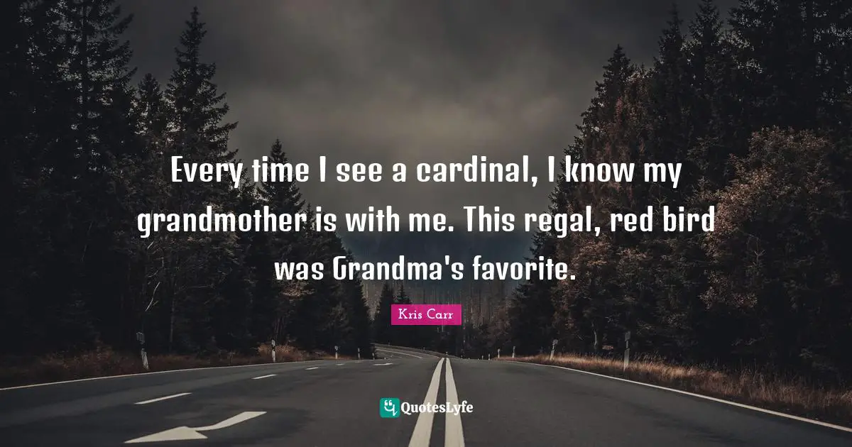 Every time I see a cardinal, I know my grandmother is with me. This regal, red bird was Grandma's favorite.