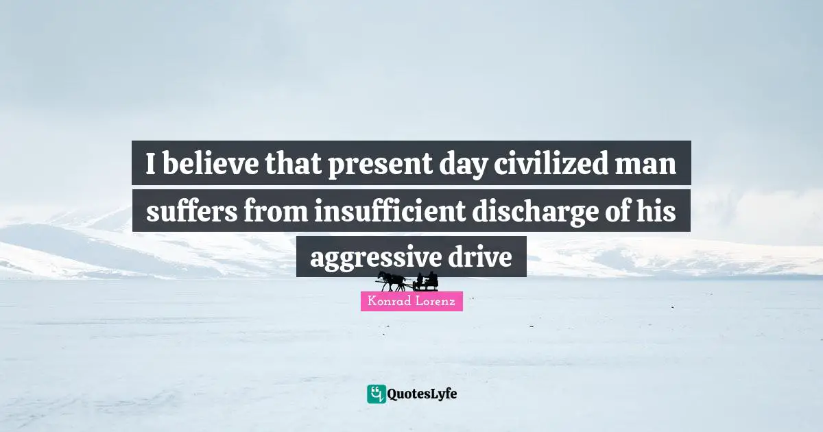 I believe that present day civilized man suffers from insufficient discharge of his aggressive drive