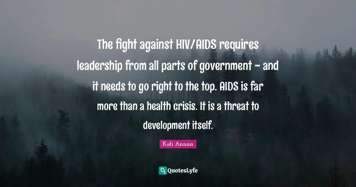 The fight against HIV/AIDS requires leadership from all parts of government - and it needs to go right to the top. AIDS is far more than a health crisis. It is a threat to development itself.
