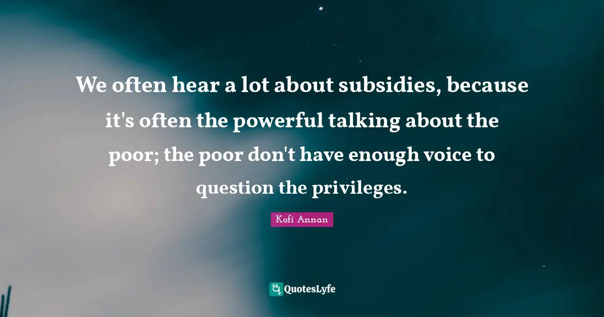 We often hear a lot about subsidies, because it's often the powerful talking about the poor; the poor don't have enough voice to question the privileges.