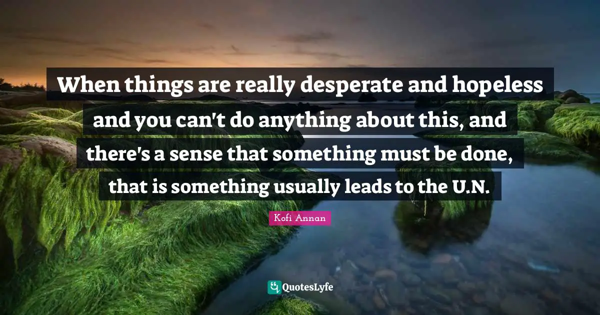 When things are really desperate and hopeless and you can't do anything about this, and there's a sense that something must be done, that is something usually leads to the U.N.