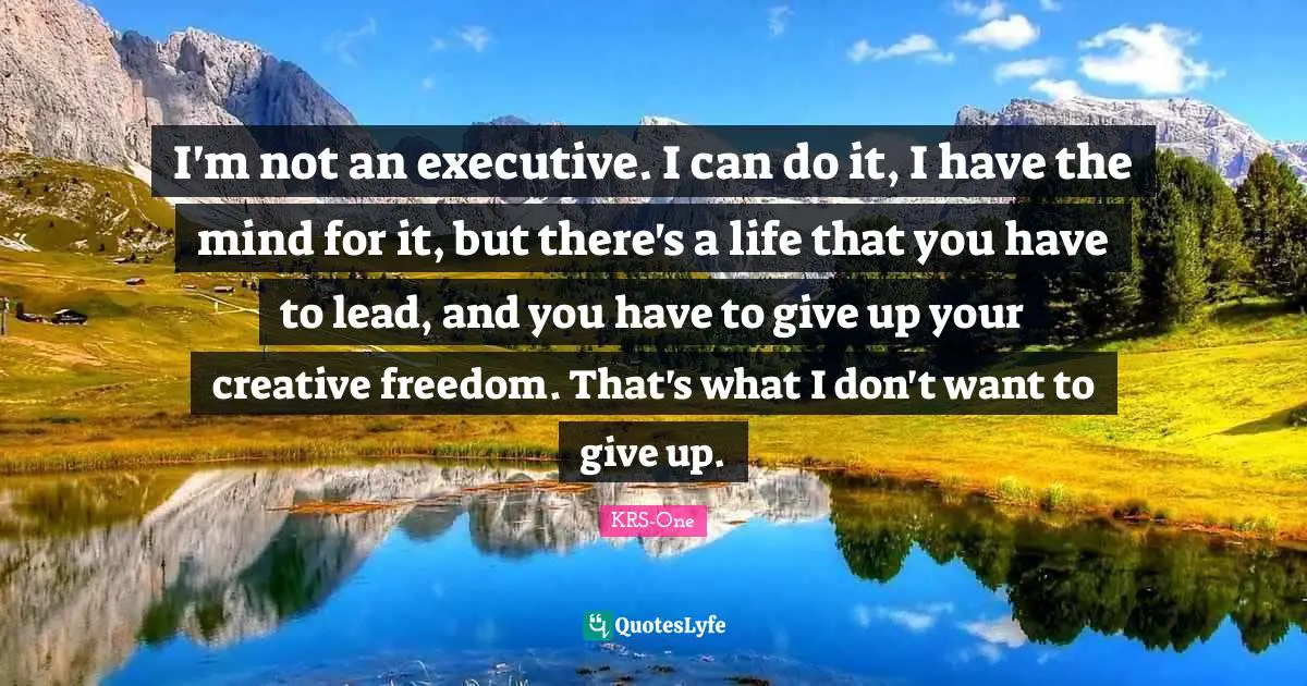 I'm not an executive. I can do it, I have the mind for it, but there's a life that you have to lead, and you have to give up your creative freedom. That's what I don't want to give up.