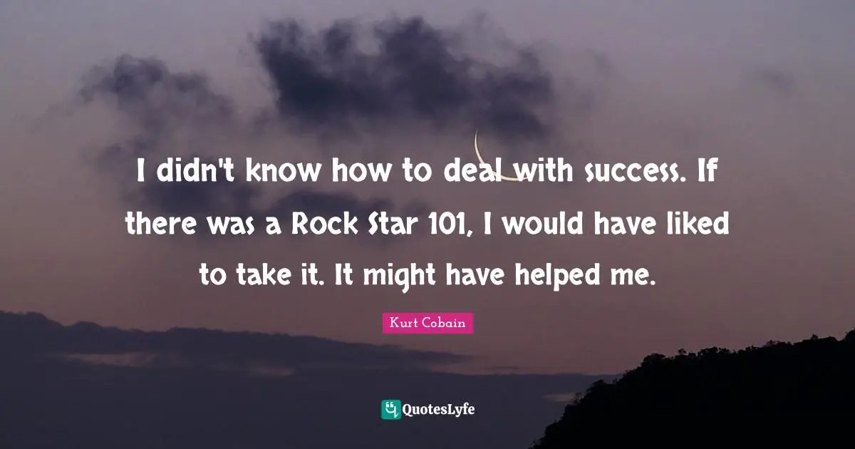 I didn't know how to deal with success. If there was a Rock Star 101, I would have liked to take it. It might have helped me.
