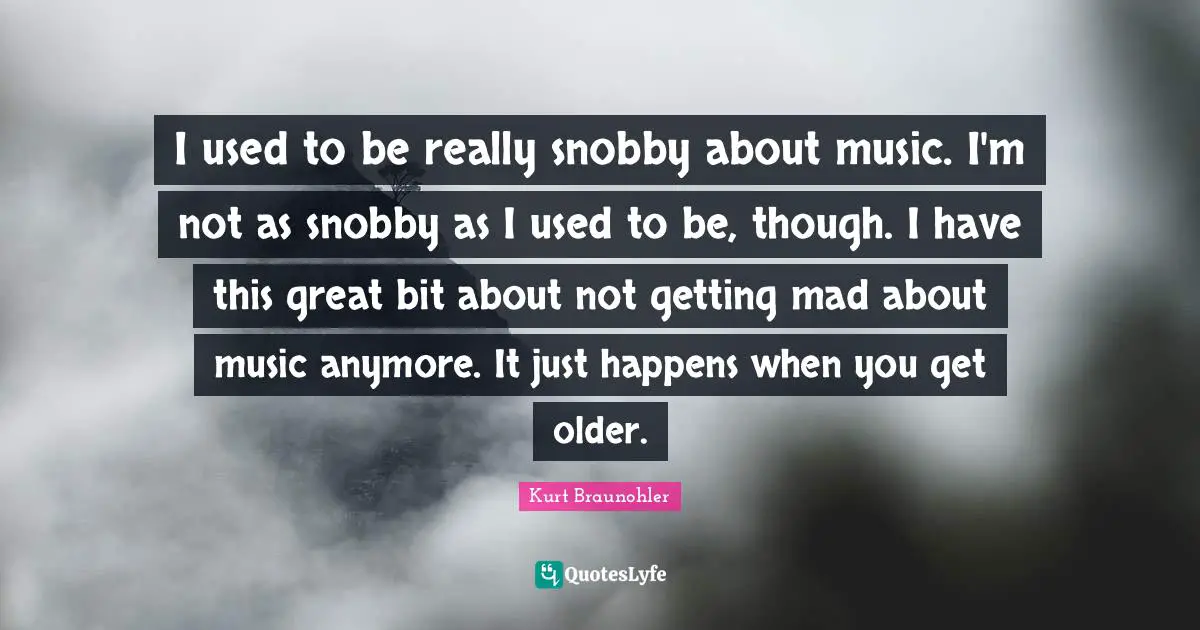 I used to be really snobby about music. I'm not as snobby as I used to be, though. I have this great bit about not getting mad about music anymore. It just happens when you get older.