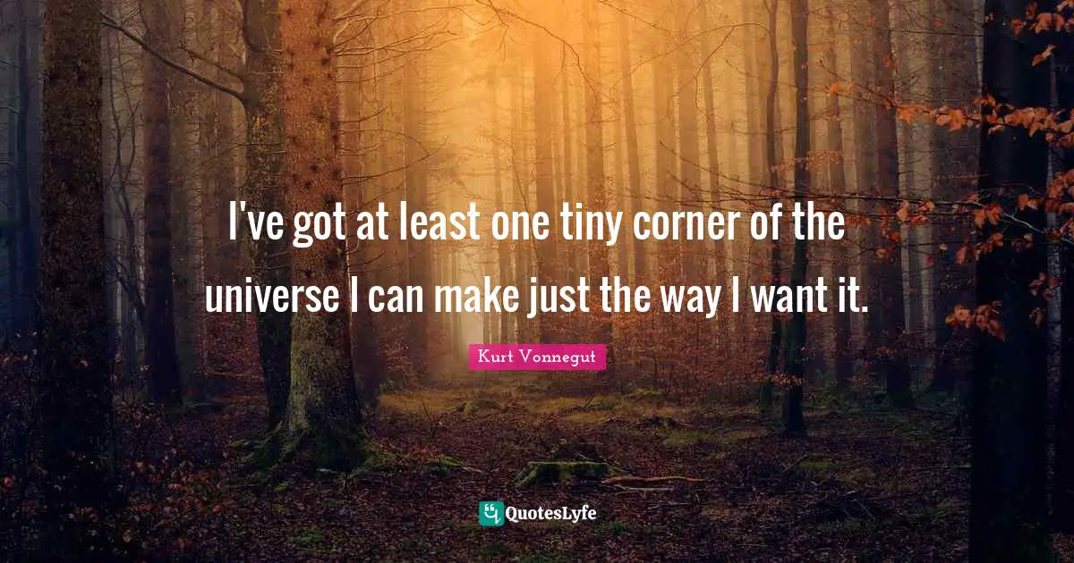 I've got at least one tiny corner of the universe I can make just the way I want it.