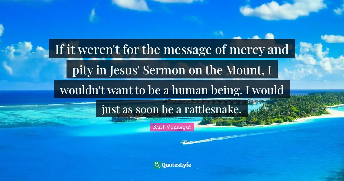 If it weren't for the message of mercy and pity in Jesus' Sermon on the Mount, I wouldn't want to be a human being. I would just as soon be a rattlesnake.