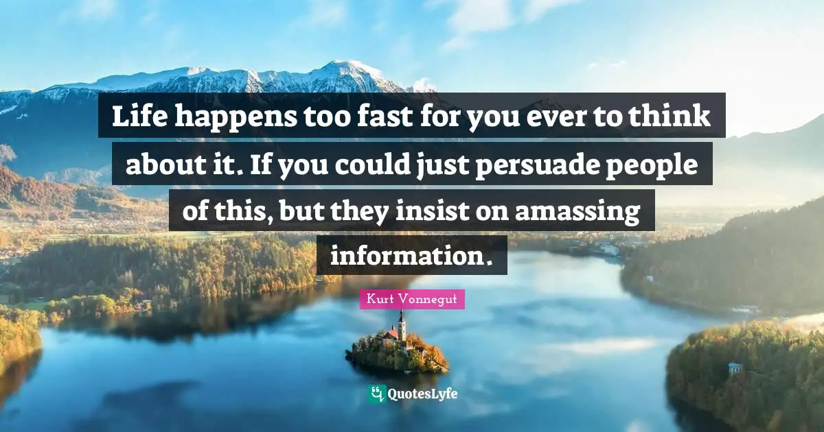 Life happens too fast for you ever to think about it. If you could just persuade people of this, but they insist on amassing information.