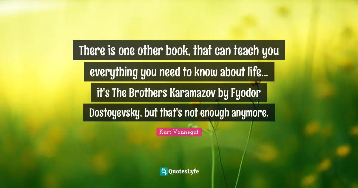 There is one other book, that can teach you everything you need to know about life... it's The Brothers Karamazov by Fyodor Dostoyevsky, but that's not enough anymore.
