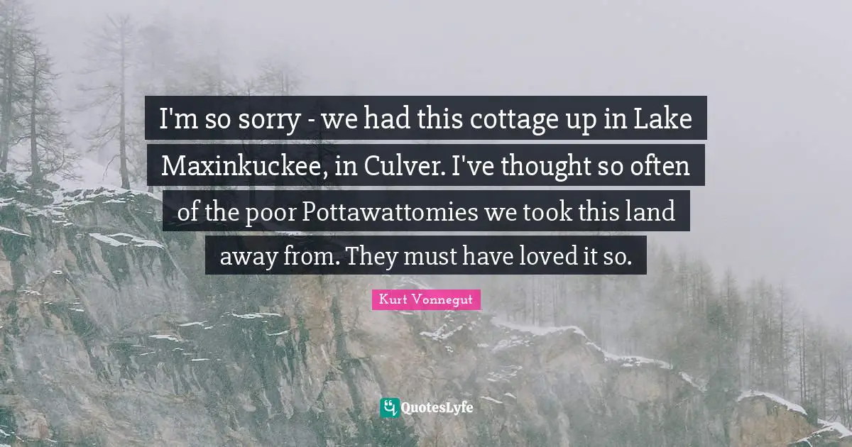 I'm so sorry - we had this cottage up in Lake Maxinkuckee, in Culver. I've thought so often of the poor Pottawattomies we took this land away from. They must have loved it so.