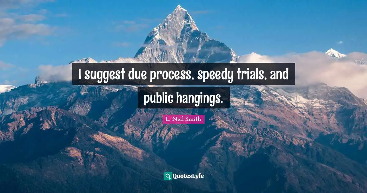 L. Neil Smith Quotes: "I suggest due process, speedy trials, and public hangings."