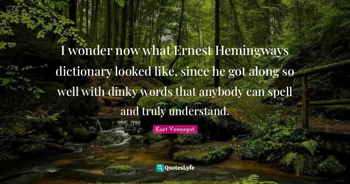 I wonder now what Ernest Hemingways dictionary looked like, since he got along so well with dinky words that anybody can spell and truly understand.