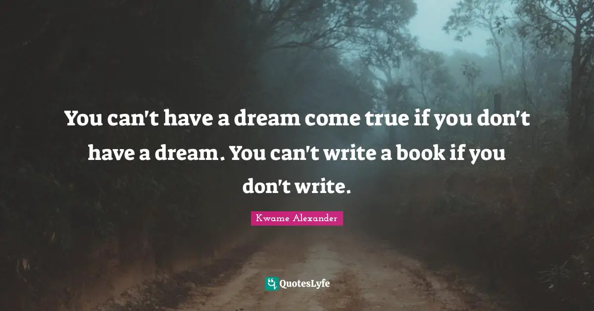 You can't have a dream come true if you don't have a dream. You can't write a book if you don't write.