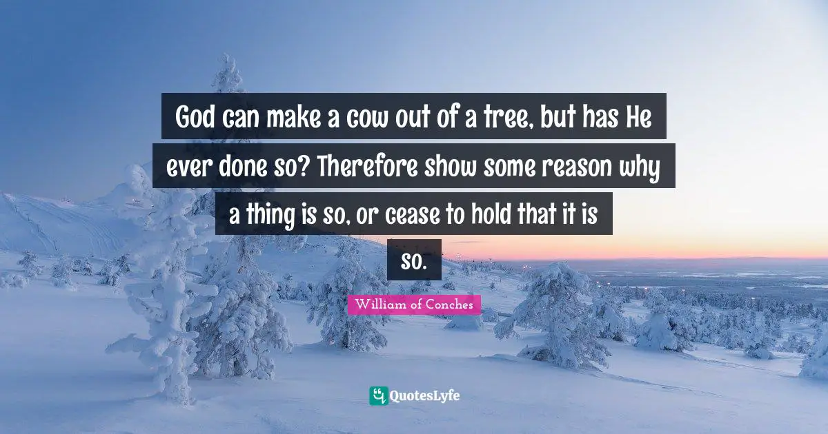 God can make a cow out of a tree, but has He ever done so? Therefore show some reason why a thing is so, or cease to hold that it is so.