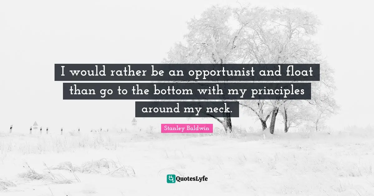 I would rather be an opportunist and float than go to the bottom with my principles around my neck.