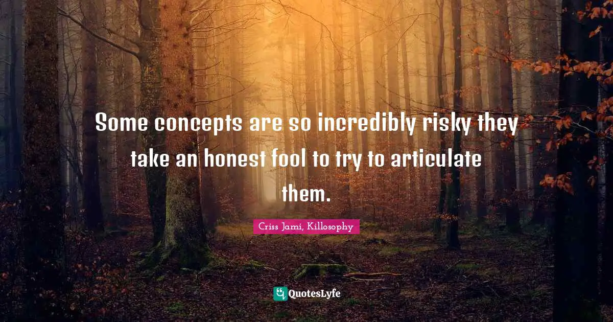 Some concepts are so incredibly risky they take an honest fool to try to articulate them.