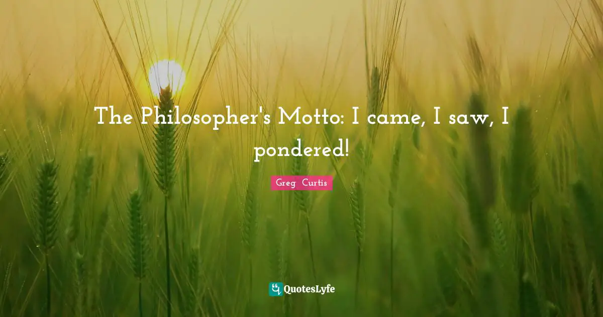 The Philosopher's Motto: I came, I saw, I pondered!