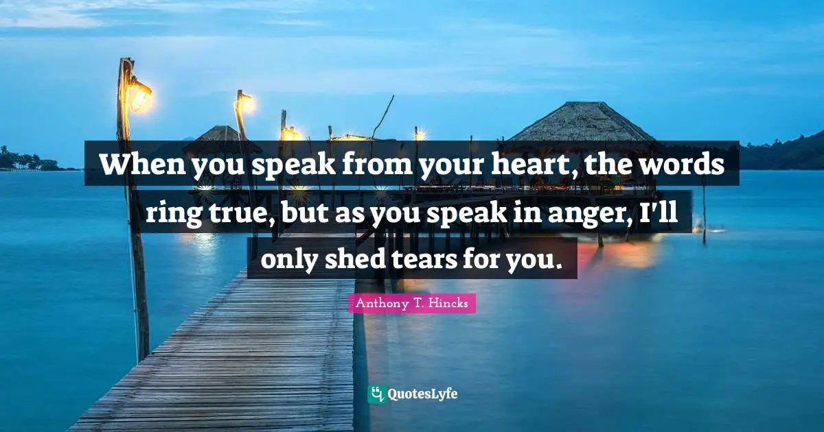 When you speak from your heart, the words ring true, but as you speak in anger, I'll only shed tears for you.