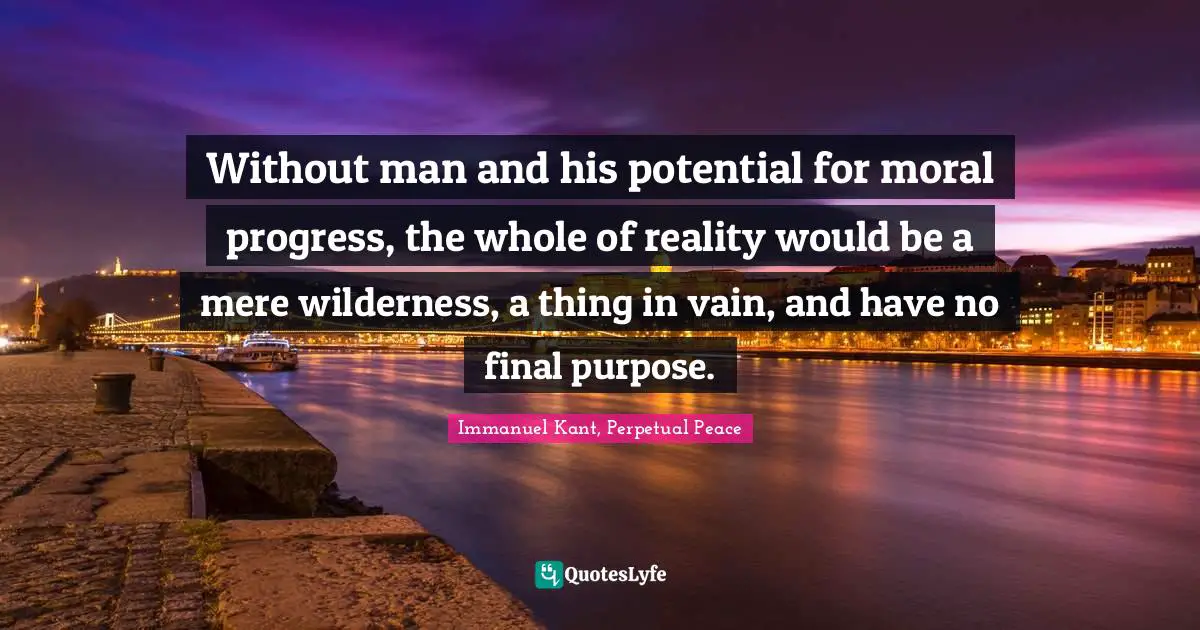 Without man and his potential for moral progress, the whole of reality would be a mere wilderness, a thing in vain, and have no final purpose.