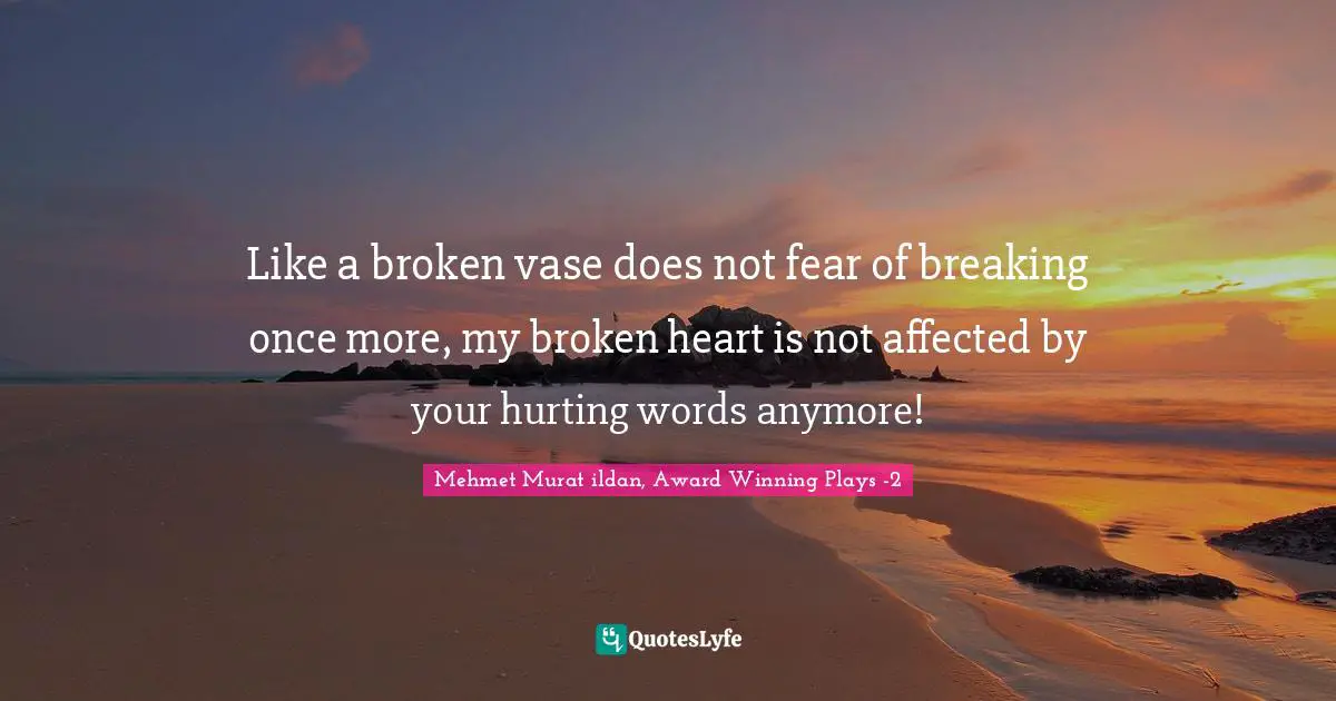 Like a broken vase does not fear of breaking once more, my broken heart is not affected by your hurting words anymore!