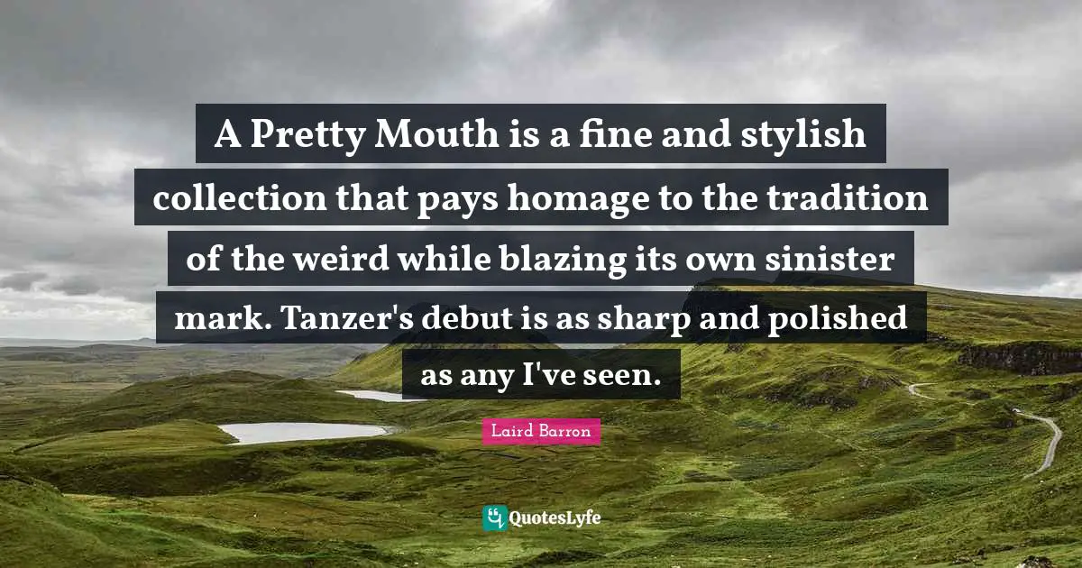 A Pretty Mouth is a fine and stylish collection that pays homage to the tradition of the weird while blazing its own sinister mark. Tanzer's debut is as sharp and polished as any I've seen.