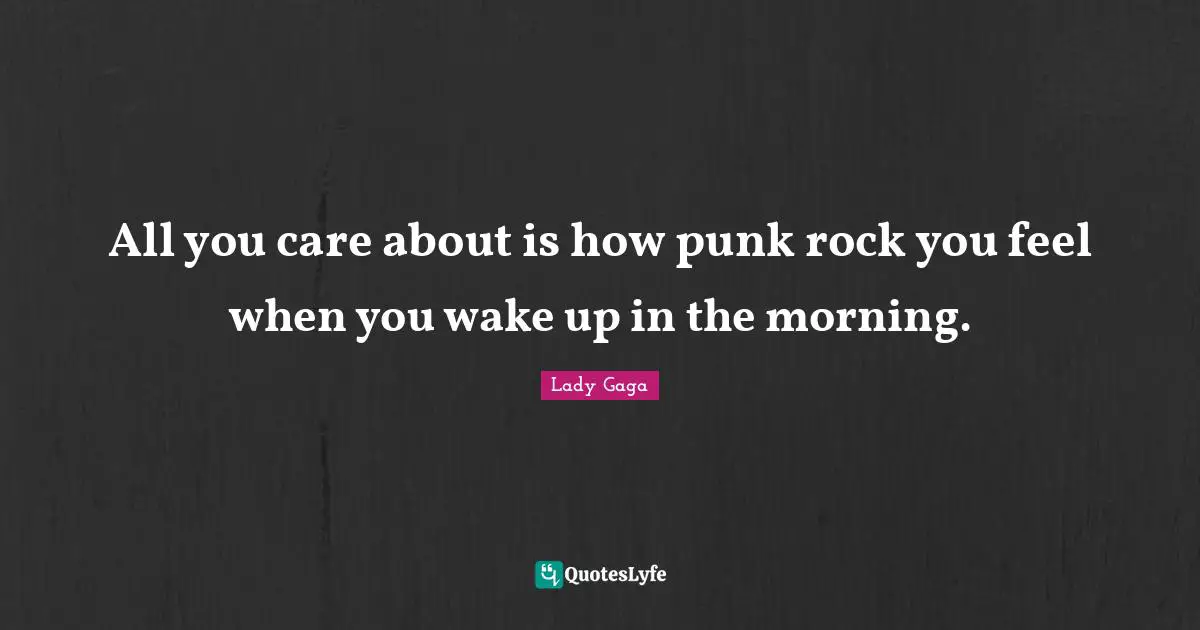 All you care about is how punk rock you feel when you wake up in the morning.