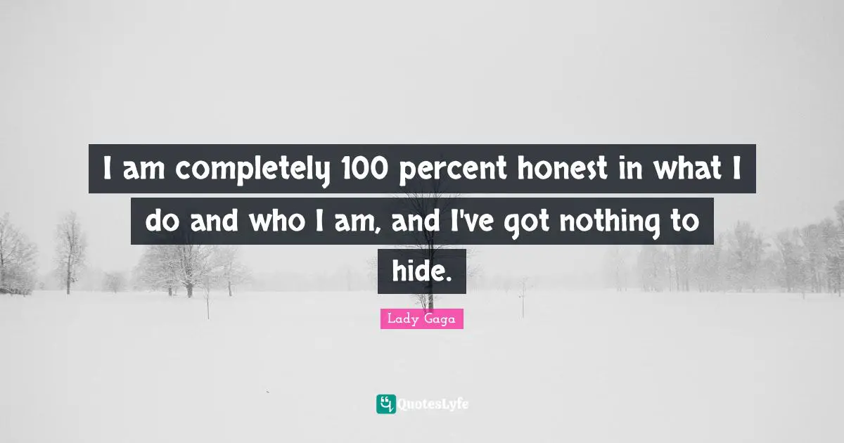 I am completely 100 percent honest in what I do and who I am, and I've got nothing to hide.