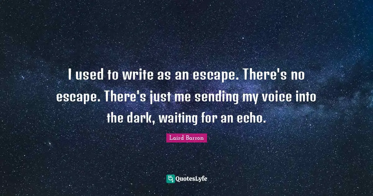 I used to write as an escape. There's no escape. There's just me sending my voice into the dark, waiting for an echo.