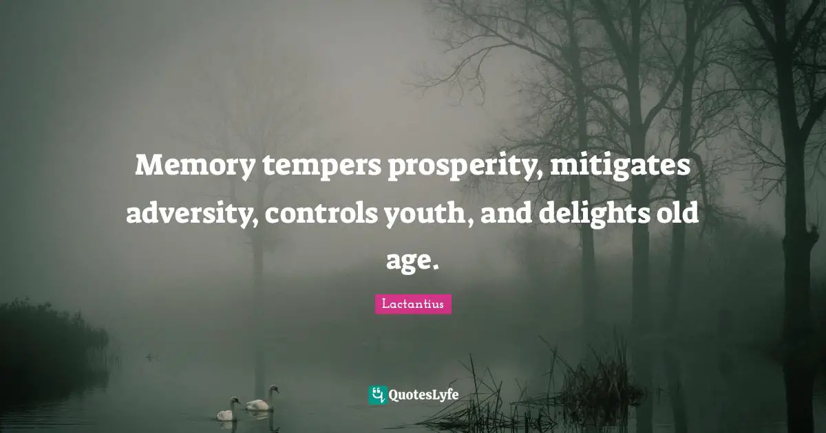Memory tempers prosperity, mitigates adversity, controls youth, and delights old age.